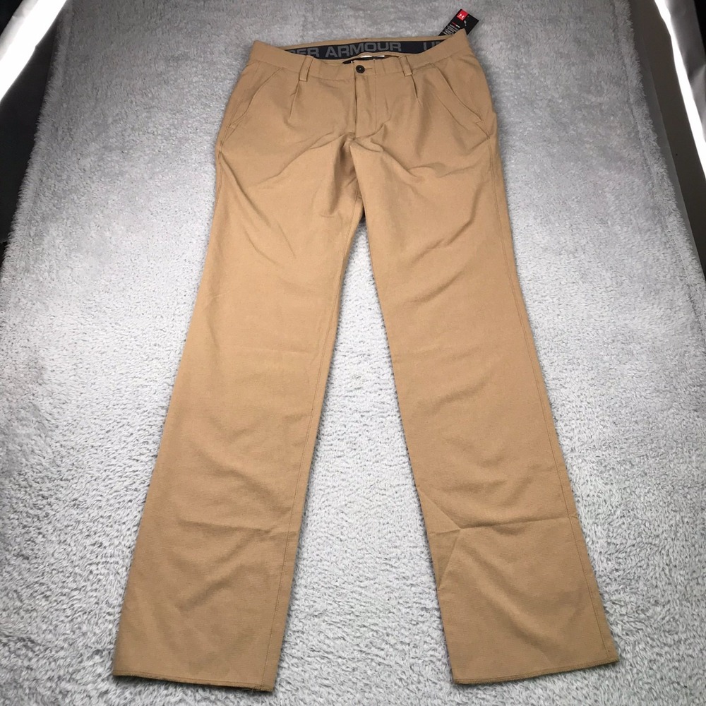 Under Armour Airvent Pleated Pants Mens‎ 36 Loose Brown Breatheable Chino NEW